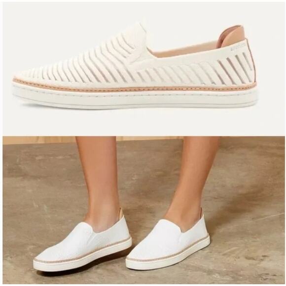 Ugg Sammy Breeze Slip On Sneakers 8 White Tan Flats Travel Beach Resort Cruise - Picture 1 of 11